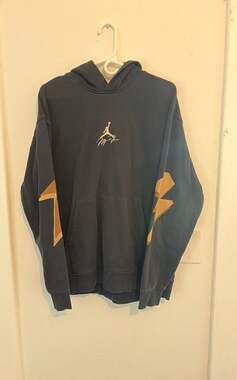 Jordan Flight Black Hoodie with Lightning Bolt Sleeves and Signature Logo Size L